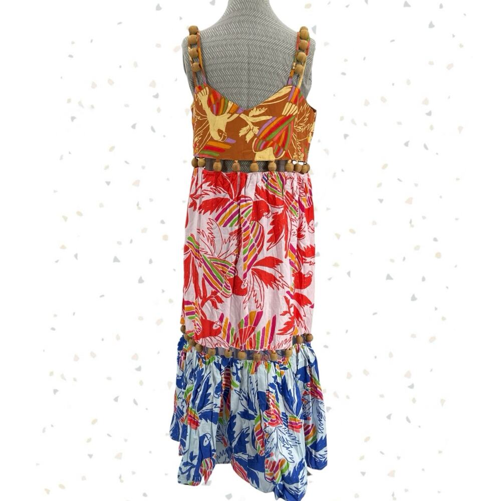 Farm Rio Bright Tropical Dress Wood Beads Colorful Summer Long Sundress Size M - Picture 5 of 12